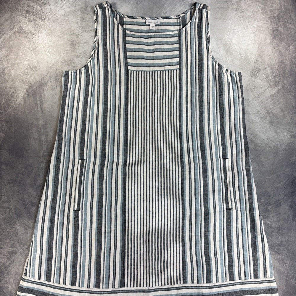 J. Jill Dress Womens L Petite Blue Striped Linen Sleeveless Shift Pockets